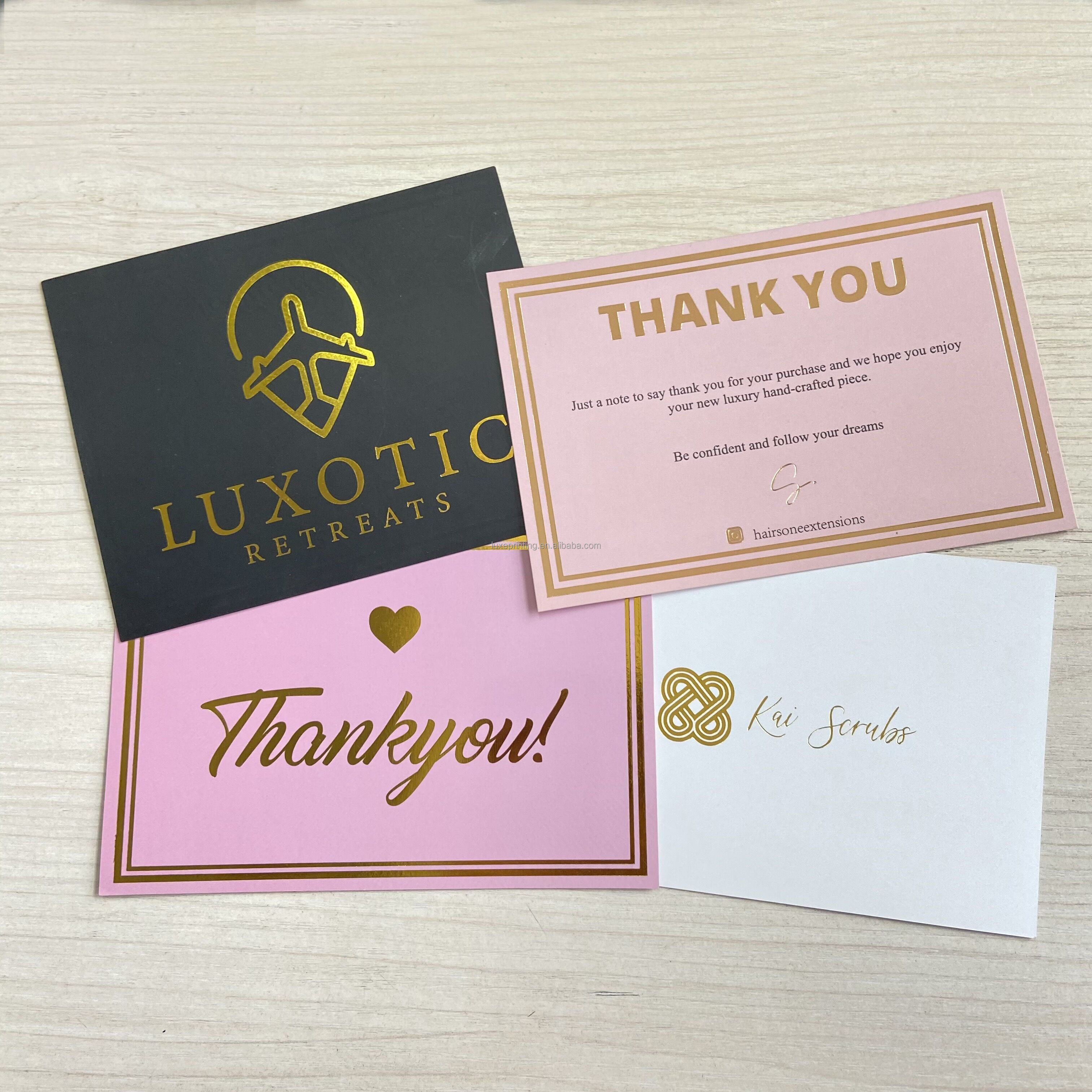 Custom design black envelope with private logo white thank you for purchase card