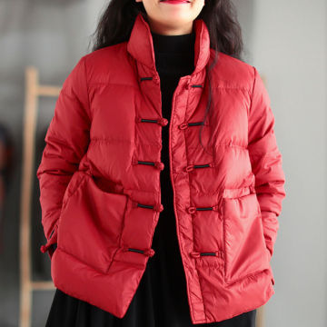Vintage literary down jacket short style for women