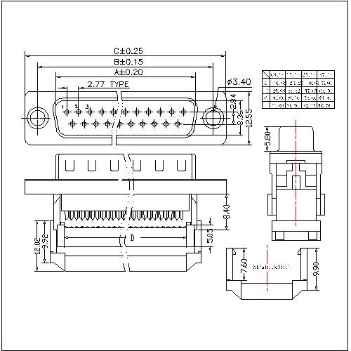 DIDC02-MXSXXX D-SUB Male Dual Row IDC Exterior Button Type(stamped Pin)