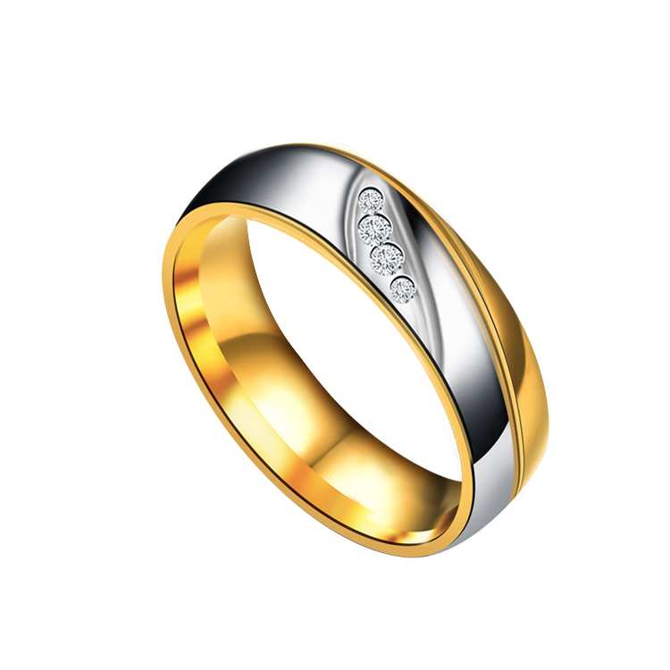 Stainless steel couple ring stainless steel diamond wedding rings gold 18k fashion Korean cubic zirconia ring