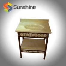 Beige Travertine Sink With Iron Pedestal Stand