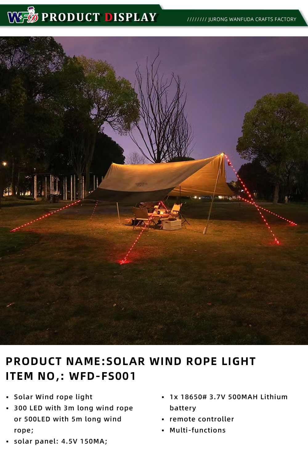 2-LIGHT LINOWY WIATR SŁONECZNY ELEMENT nr WFD-FS001-x 2-SOLAR WIND ROPE LIGHT ITEM No WFD-FS001-x
