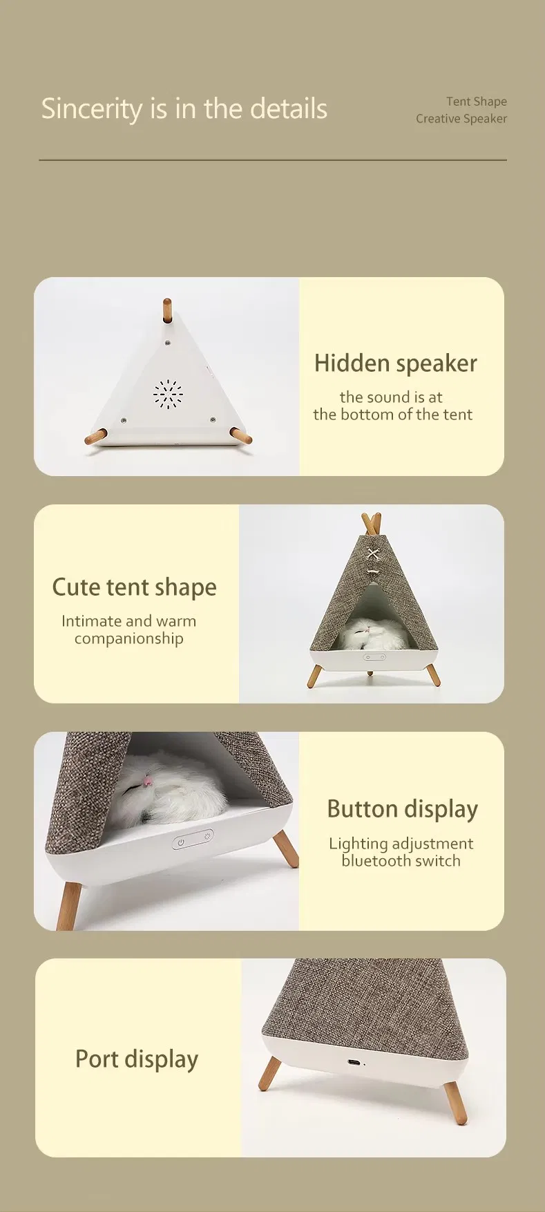 Portable Bluetooth Speaker Tent with Colorful LED Night Light