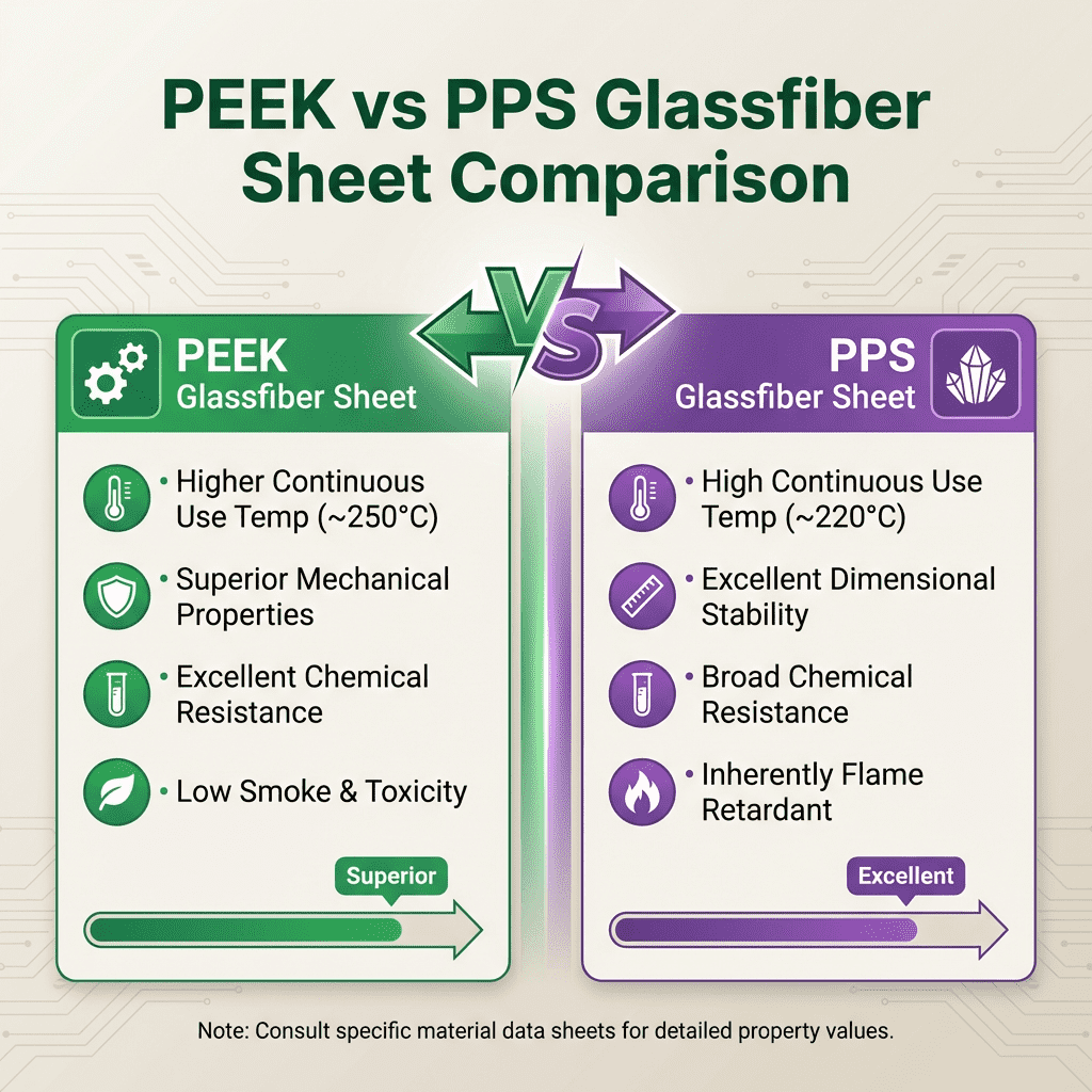 Lámina de fibra de vidrio PEEK versus lámina de fibra de vidrio PPS PEEK glassfiber sheet vs PPS glassfiber sheet