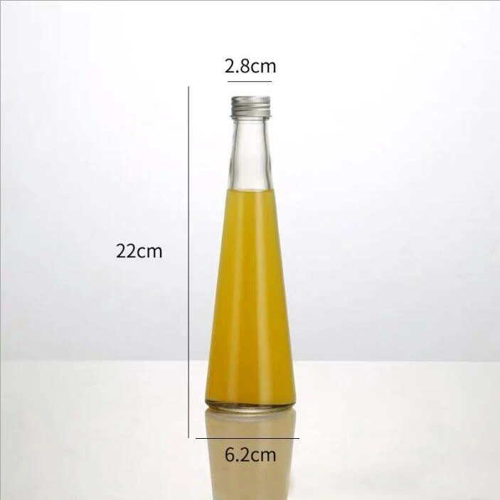 Beverage Juice Cone Shape Glass Bottle of 300ml, 250ml, 200ml