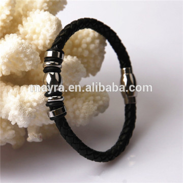 Fashion Black Braided Genuine Leather Bracelet Bangle