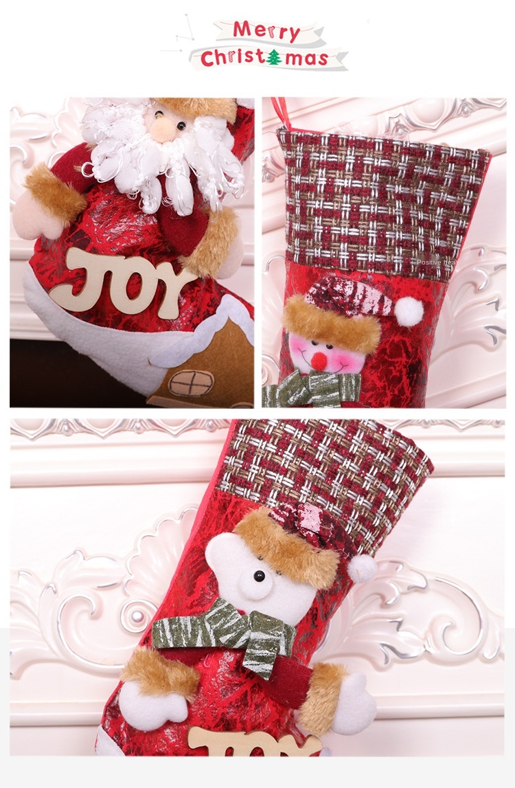 Christmas Lint Embroidered Christmas Stocking Gifts Letter Hanging Bag Santa Claus Snowman Christmas Socks Pendant