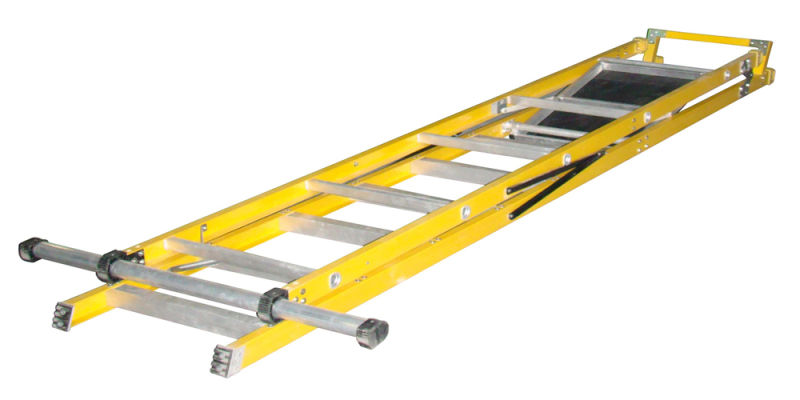 35kv Yellow Industrial Fiberglass Folding-Platform Ladder with Casters