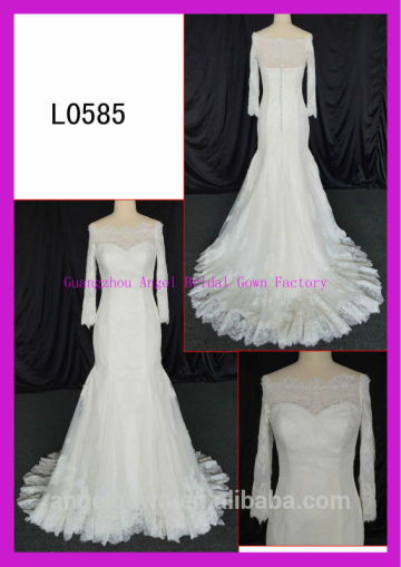 2015 guangzhou vintage lace long sleeves trumpet mermaid wedding dresses with button back L0585