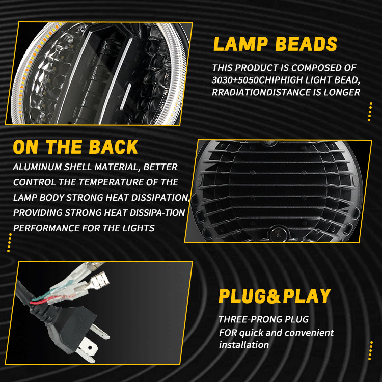 H4 H13 Plug Dot E9 Approved 40w High Low Beam White Round 7inch Motor Led Headlight For Car6 H4 H13 Plug Dot E9 Approved 40w High Low Beam White Round 7inch Motor Led Headlight For Car6