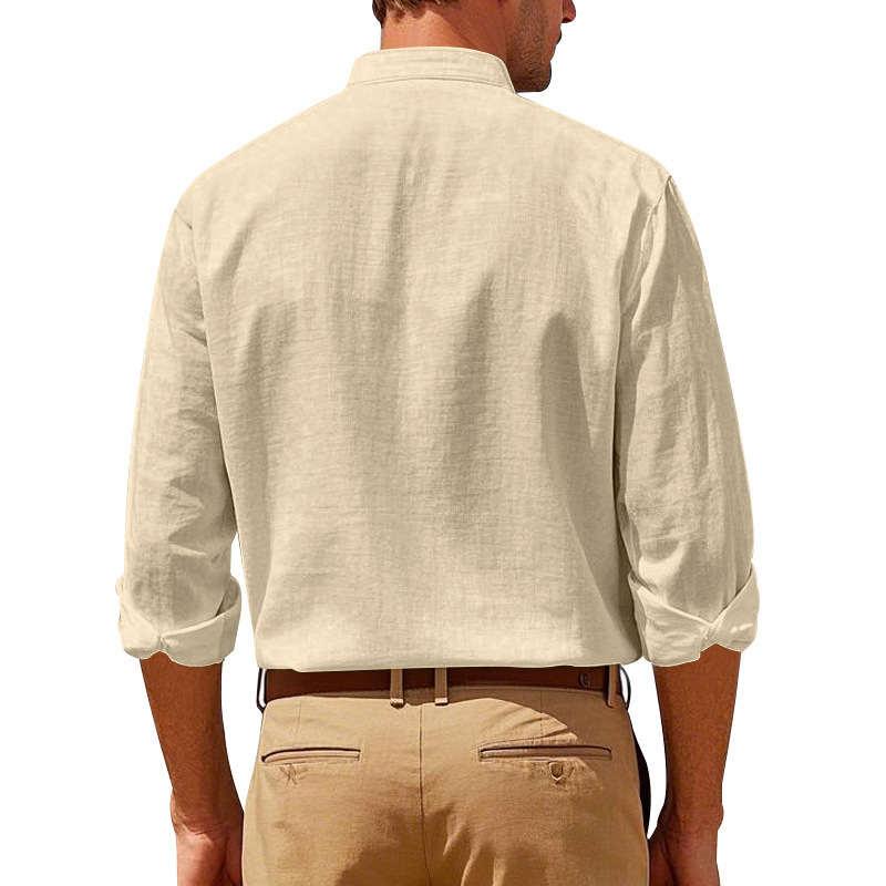 Весенне-осенняя льняная рубашка-стойка с бисером Spring Autumn Linen Beaded Stand Shirt