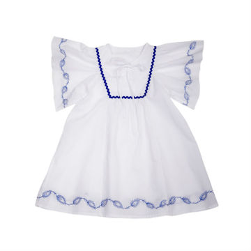 Children short sleeve mini dresses white angel dress for kids