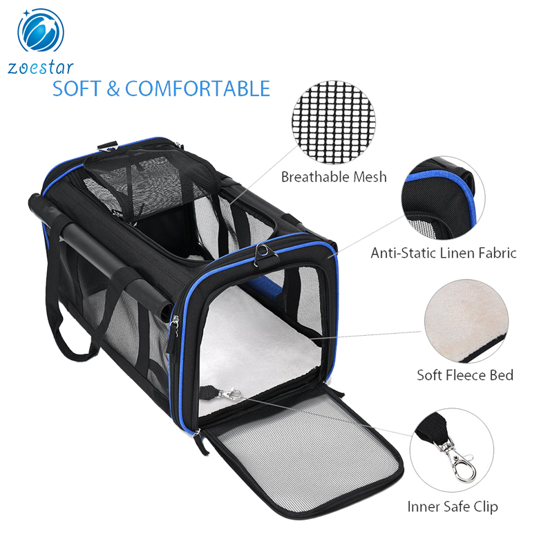 Extendable handle Travel Carrier Wheels Airline Approved Soft Sided Pet Carrier bag