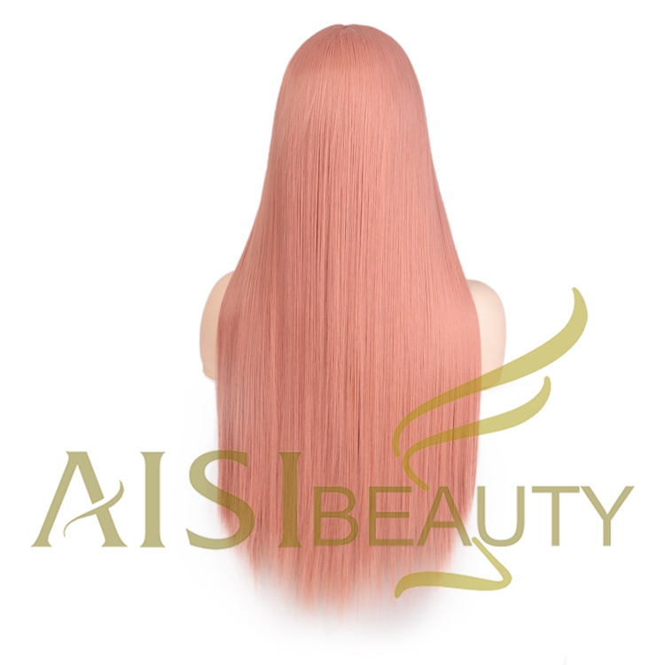 Aisi Beauty Hot Selling Wholesale Long Silky Straight Pink Pre Plucked Middle Part Synthetic Hair For Black Women Lace Front Wig
