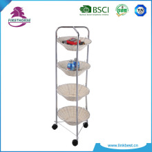 4 tiers woven rattan rack with wheelS PW-40RC