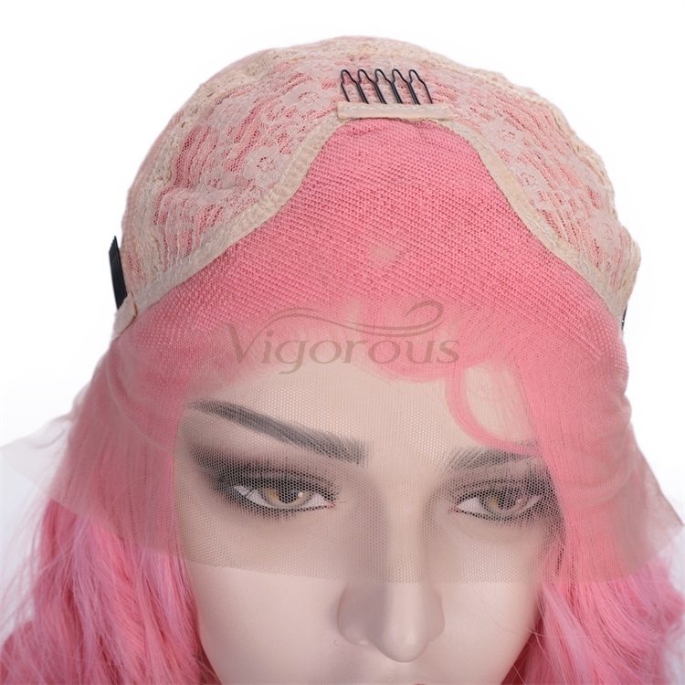 Vigorous Short Bob Wavy Lace Front Wigs for White Women Curly Wavy Pink Wig Heat Resistant Synthetic Free Part Cosplay Wig
