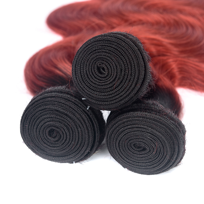 Free Sample Hair Bundles Cuticle Aligned  Raw Burmese Hair Indian Body Wave Two Tone Ombre 1B/Red Virgin Human Hair