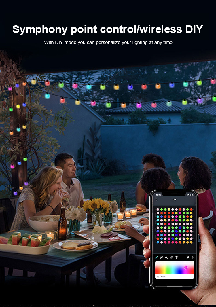 Smart Light App Control Outdoor RGB Solar Powered String Light LED Christmas Light String