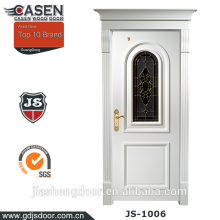European style white paint tempered glass insert wood door