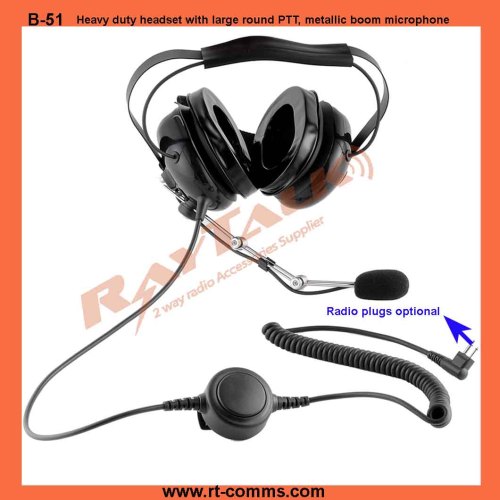 Two Way Radio Heavy Duty Headset with Interchangeable Boom Microphone for Motorola/Kenwood/Icom/Vertex