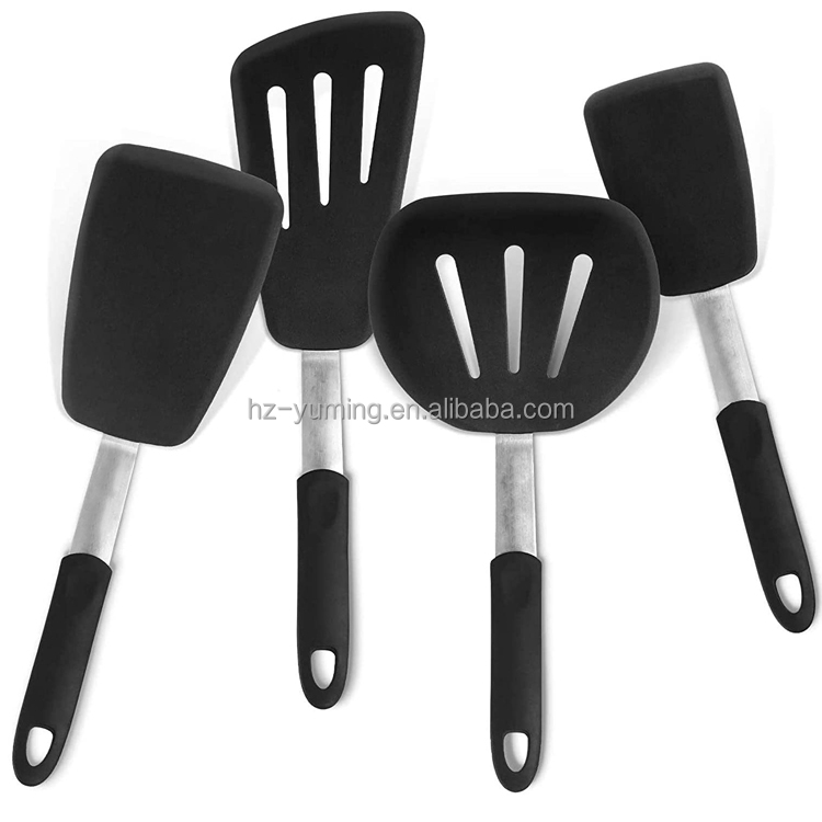 Silicone Turner Spatula Set Resistant Rubber Kitchen Cooking Utensil Egg Turners Pancake Flipper