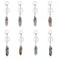 Gemstone Double Hexagonal Prism Silver Phoenix Stone Key Chain Natural Stone Crystal Hexagonal Keychain Key Ring for Anniversary