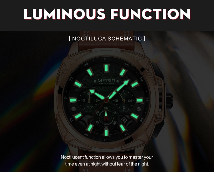 MEGIR 2128G wholesale men's belt wrist watches waterproof design leather band quartz watches