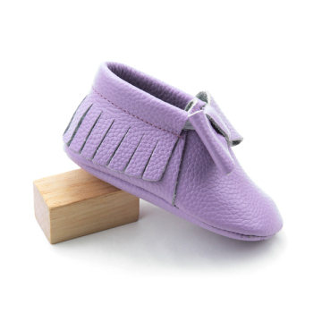 Wholesale Fancy Moccasins Purple Bow Baby Shoes Leather