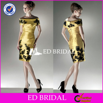 NS499 2014 New Off The Shoulder Black Appliqued Yellow Mother Of The Bride Dresses