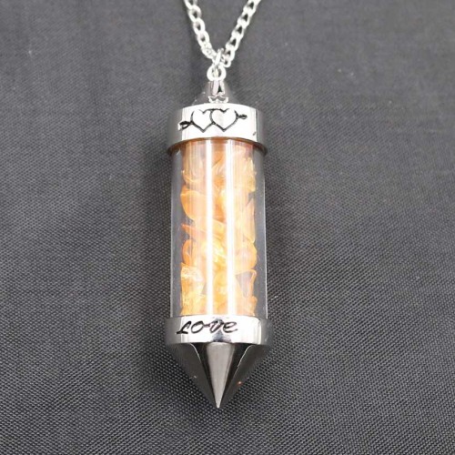 Stone Chip Wish Bottle Pendant with Necklace for Unisex 7 Chakra Stone Chain Pyramid Point Pendulum Healing Dowsing Reiki