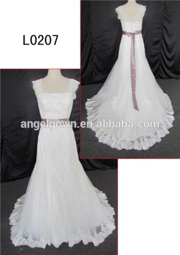 Brilliant ivory lace mermaid dresses with belt /strap lace mermaid wedding dress