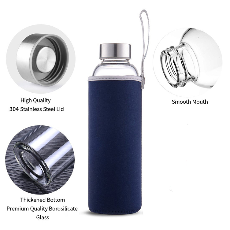 Custom Logo cheap glass cup clear glass water bottles with sleeve