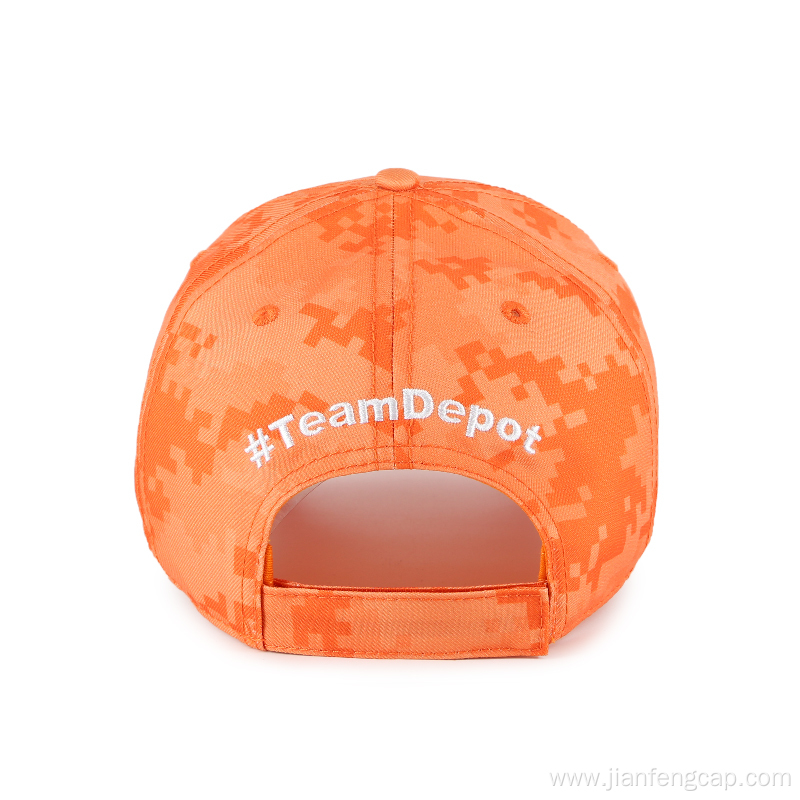 Orange digital camo outdoor cap with simple embroidery