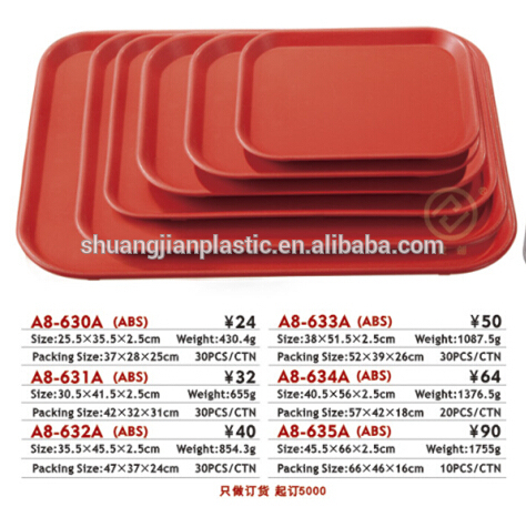 A8-630 plastic rectangle anti slip tray for cafeteria