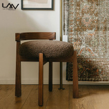 Vintage Lamb Wool Fabric Upholstered Dining Chair