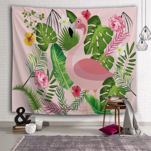 Flamingo Tapestry Flower Plants Leaf Wall Hanging Tropical Garden Pink Tapestry for Livingroom Bedroom Home Dorm Decor