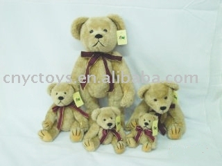 Jointed Plush Bear W/Ribbon