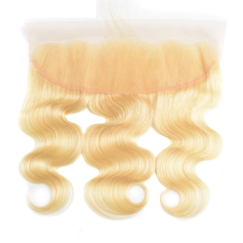 Blonde Human Hair Lace Frontal Natural Hairline Ear To Ear Lace Frontal Brazilian Hair Bundles With Transparent Lace