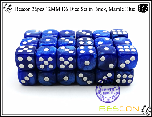 Bescon 36pcs 12MM D6 Dice Set in Brick, Marble Blue-3