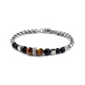 Fashion Charm 8MM Stone Strand Bracelets Stainless Steel Link Chain Bangles Gemstone Beaded Yoga Male Jewelry