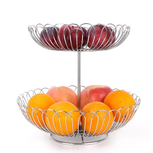 Keranjang Buah Kawat Kreatif Stainless Steel 2 Tingkat