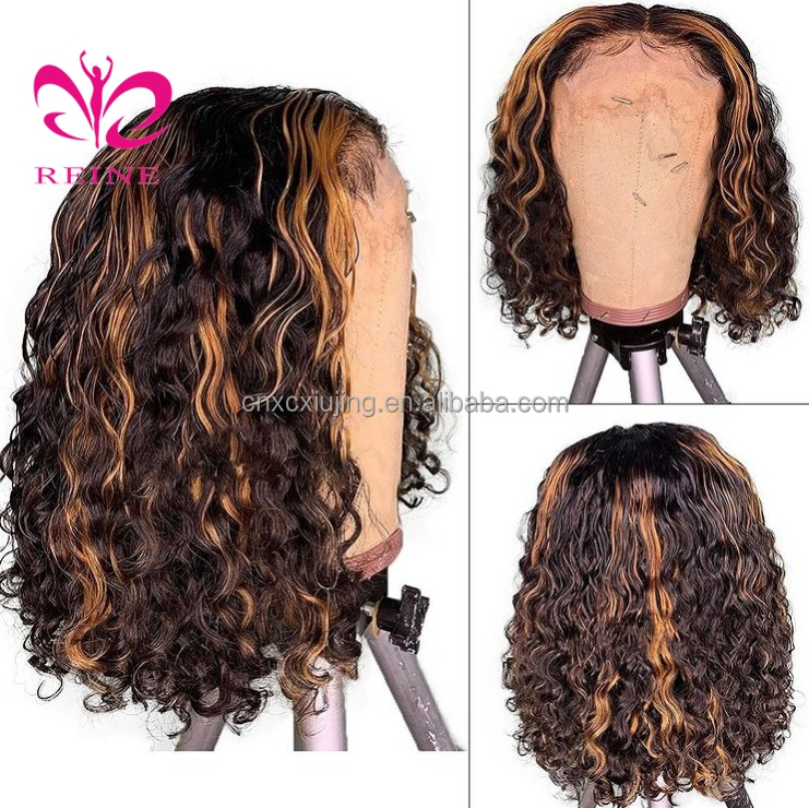 Good Short Full Lace Bob Human Hair Wigs 4*4 Closure Highlight Colored Curly Bob Wigs  For Black Women Hot sale products