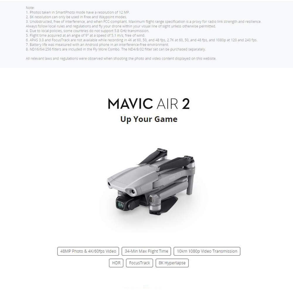 DJI 4K HD Video Recording Remote Control 34-min Flight Time 10km Mavic Air 2 Fly More Combo