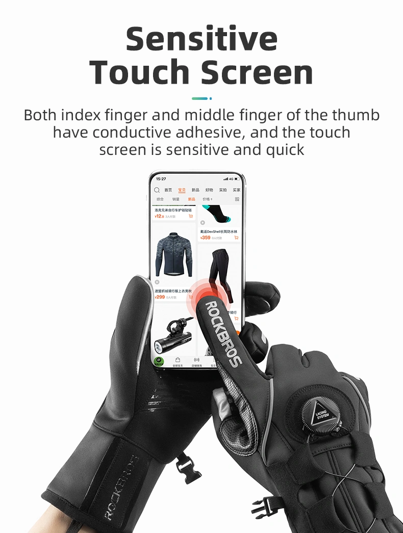 Rockbros Adjusatble Cycling Gloves Reflective Screen Touch Warm MTB Bike Gloves Outdoor Waterproof Motorcycle Bicycle Gloves