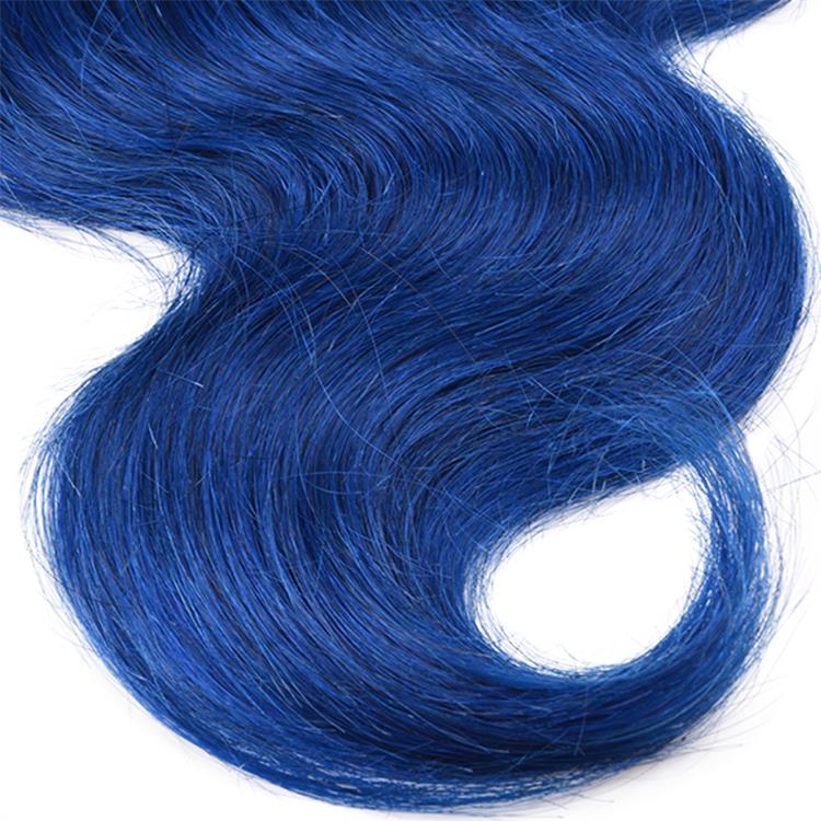 Top Quality Remy Hair Ombre Brazilian Hair Weave Two Tone Color 1B/Blue 4*4 Lace Closure