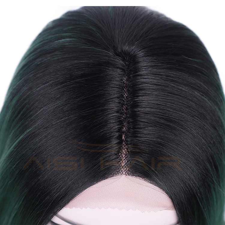 Aisi Hair Synthetic Silky Straight Lace Front Wigs Ombre Green Middle Part Lace Front Cosplay Bob Wigs for Women