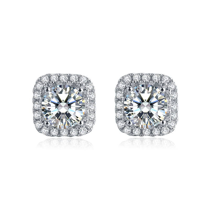Baroque Style Luxury  925 Sterling Silver Moissanite Women Engagement Square Prongs Multiple Diamond Wedding Party Stud Earrings
