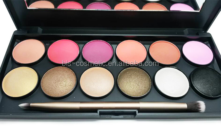 New Arrival OEM 12 Colors Shinny Eyeshadow and Blush Palette with Brush