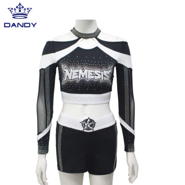 Customized cheap rhinestones cheerleader uniform for girls