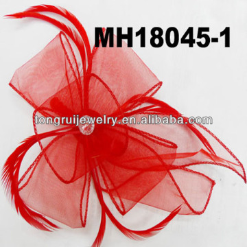 red veil feather hair comb with crystal